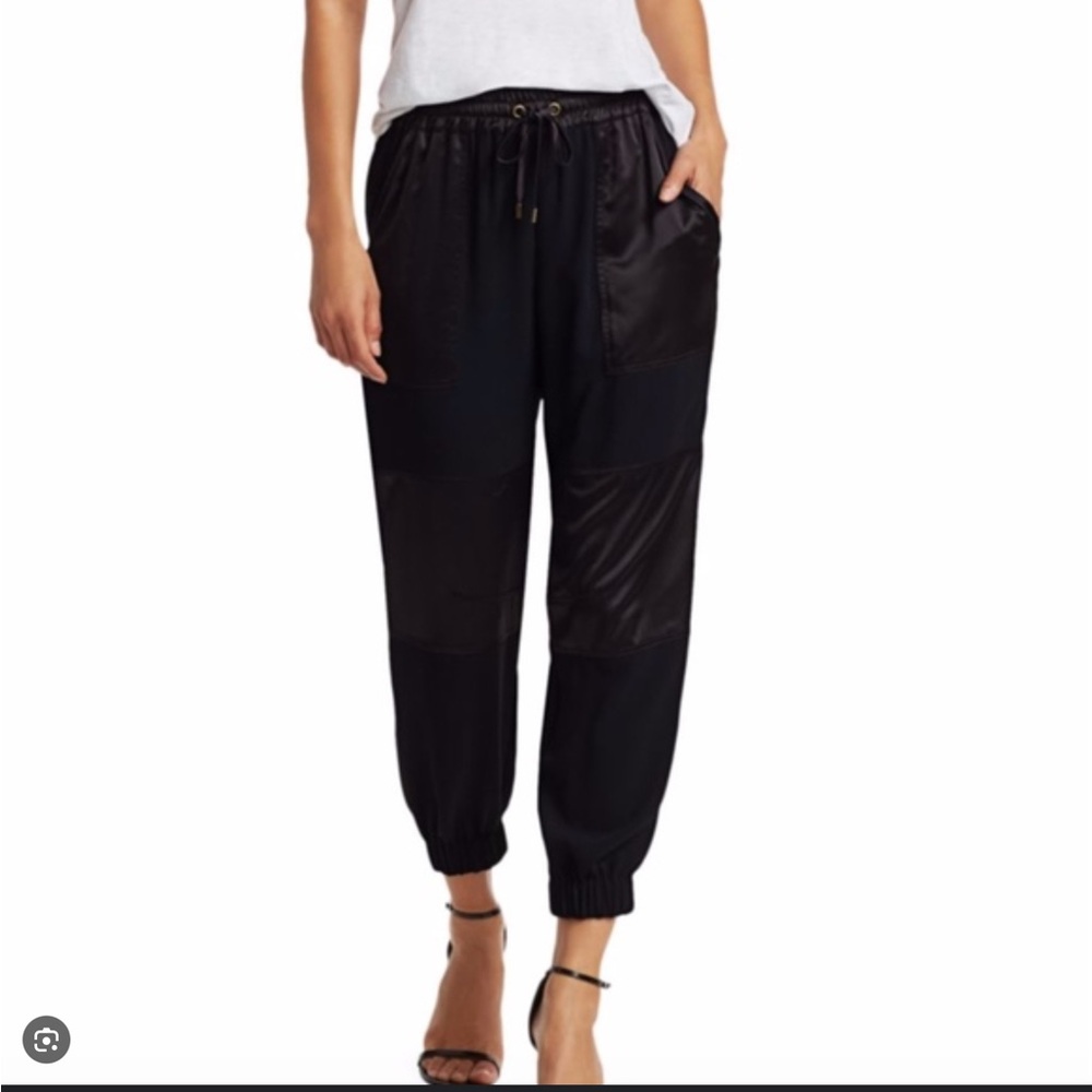 Ramy Brook Alston Women's 💯 % Silk Black Jogger Pants Cropped